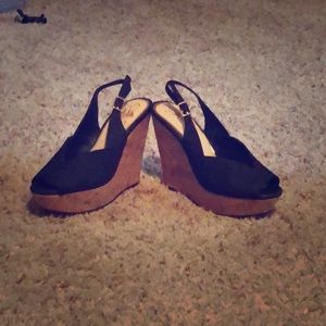 Jessica Simpson black open toe wedges